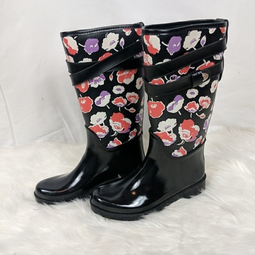 COACH Q8010 TRISHA II Black and Floral Canvas Rubb